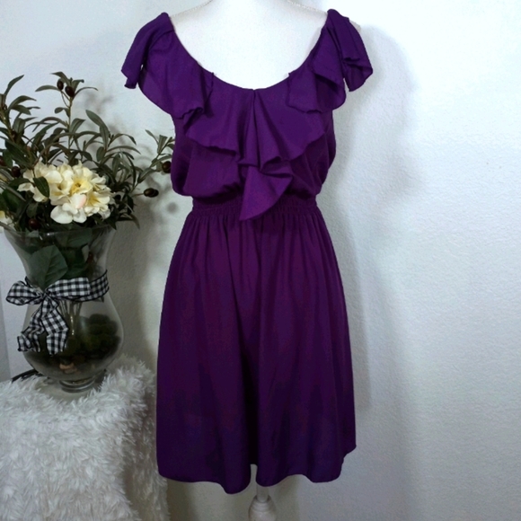 PURPLE RUFFLE DRESS SZ.S EUC - Picture 1 of 4